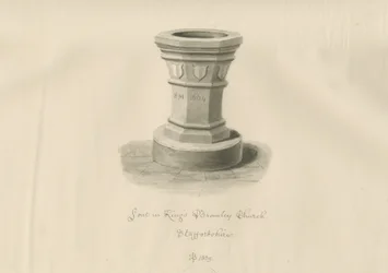 Skrifttype i Kings Bromley Church: sepia-tegning, 1839