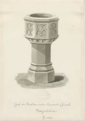 Skrifttype i Norton Canes Church: sepia vask tegning, 1843