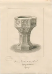 Font i Tettenhall Church: sepia tegning