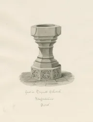 Font i Trysull Kirke: sepia vasketegning