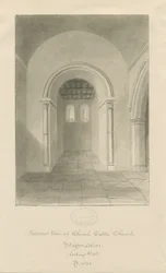 Interiør af Church Eaton Church: sepia tegning