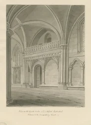 Interiør af Lichfield Cathedral - Indgang til Consistory Court: sepia tegning