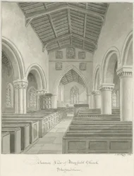Interior of Mayfield Church: sepia wash drawing, 1844dani