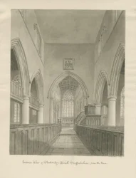 Interiør af Penkridge Church: sepia tegning
