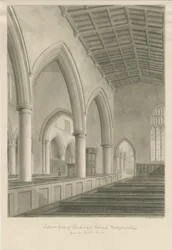 Interiør af Penkridge Church: sepia tegning