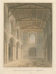 Interiør af Tutbury Priory Church: akvarelmaleri