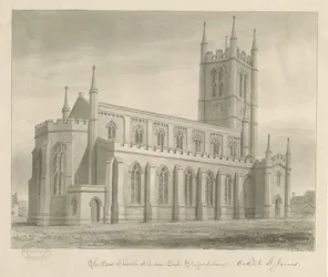 Lane End - New Church: sepia tegning