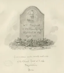 Porre Kirke - Gravsten: sepia tegning