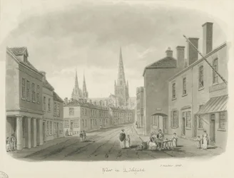 Lichfield - Udsigt over gaden: sepia-tegning, 1843