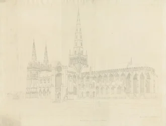 Lichfield Cathedral - South East View: outline etching, nd [1808] dani