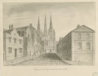 Lichfield Cathedral: sepia tegning
