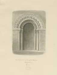 Longdon Church - South Doorway: sepia tegning