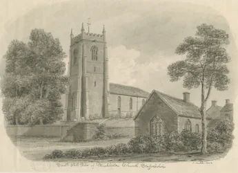 Mucklestone Church: sepia vask tegning