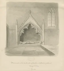 Norbury Church - Monument til Ralph le Boteler: sepia vask tegning, 1843