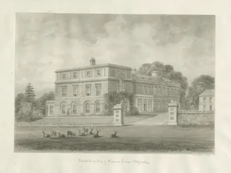 Okeover Hall: sepia vask tegning, 1847