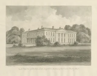 Rolleston Hall: sepia tegning