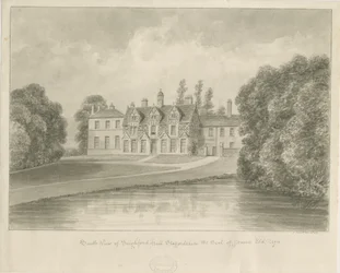 Seighford Hall: sepia tegning