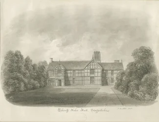 Sheriffhales Hall: sepia tegning
