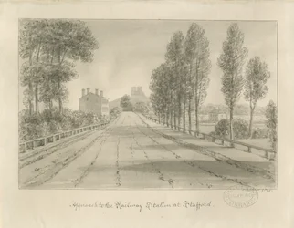 Stafford - tilgang til jernbanestationen: sepia tegning