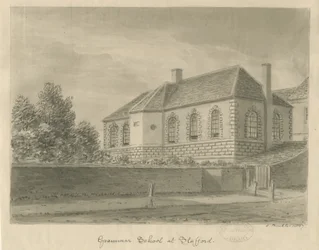 Stafford - Grammar School: sepia-tegning, 1837