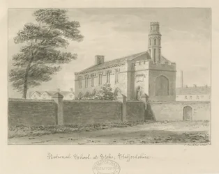 Stoke-upon-Trent - Nationalskolen: sepiategning, 1840