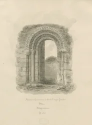 Sten - ældgammel døråbning i præstegårdshaven: sepia-tegning, 1841