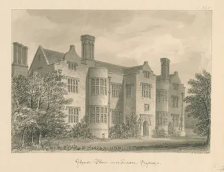 Sussex - Lewes - Glynde Place: sepia-tegning, 1830