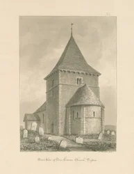 Sussex - Newhaven Church: sepia-tegning, 1830