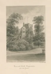 Tamworth Castle: sepia vask tegning