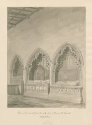 Tamworth Church - Monumenter: sepia tegning