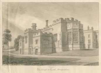 Tixall - Kapel i Tixall Hall: sepia vask tegning, 1841
