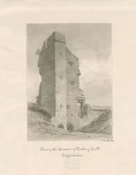 Tutbury Castle: sepia vask tegning