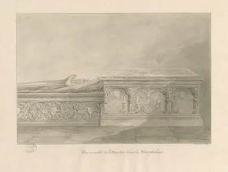 Uttoxeter Church - Tombs of Thomas Kinnersley og en kvinde: sepia vask tegning