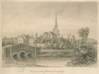 Uttoxeter Town: sepia wash drawing, 1839dani