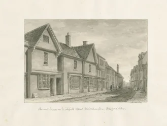 Wolverhampton - Ancient Houses in Lichfield Street: sepia-tegning