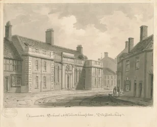 Wolverhampton - Grammar School: sepia-tegning, 1837