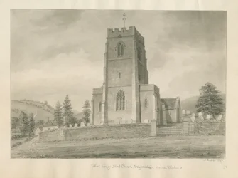 Worcestershire - Clent Church: sepia tegning