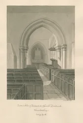 Worcestershire - Droitwich - Dodderhill Church Interiør: sepia tegning