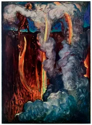 Hells Mouth from the Pilgrims Progress From This World, To That That That That Come af John Bunyan (1628-1688) Illustration af Byam Shaw (1872-1919) der viser Christian i Dødens Skygges Dal