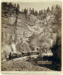 Tog går gennem Elk Canyon (s/h foto)