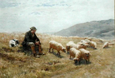 A Shepherd on the South Downs, ca. 1900 (akvarel på papir)