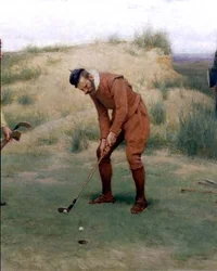 Under prædikenernes tid, detalje af golfspilleren, 1896