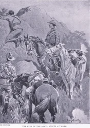 Hærens øjne, spejdere på arbejde, fra After Pretoria: The Guerilla War udgivet af Harmsworth Bros Limited, 1901