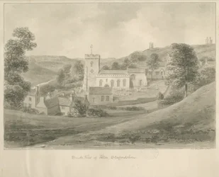 Alton - Kirke og huse: sepia tegning