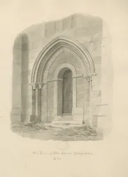 Alton Church - West Door: sepia tegning