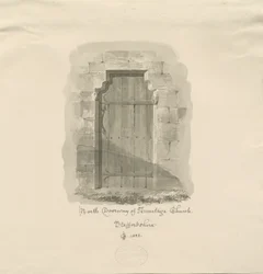 Armitage Church - North Doorway: sepia-tegning, 1823