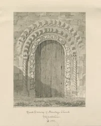 Armitage Church - South Doorway: sepia drawing, 1823dani