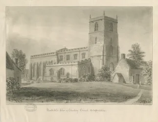 Checkley Church: sepia tegning