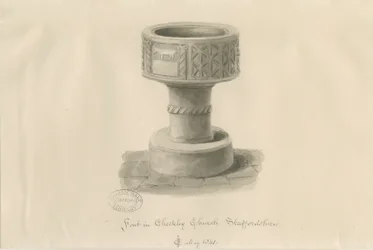 Skrifttype i Checkley Church: sepia-tegning, 1841