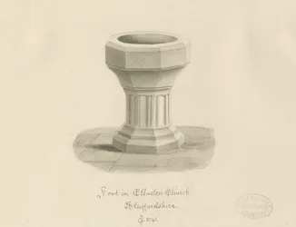 Skrifttype i Ellastone Church: sepia tegning